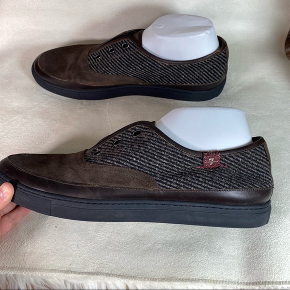 7 for all Man Kind | Brown Suede Leather and Canvas Slip On Sneakers - Picture 3 of 6